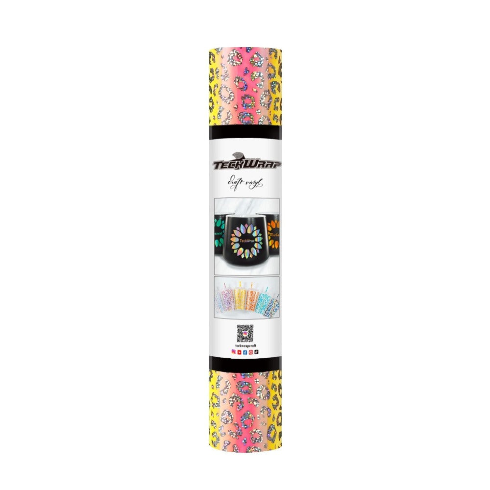 TeckWrapCraft - Vinyle - Rouleau Léopard Pêche Holographique - 30 cm x 1,5 m