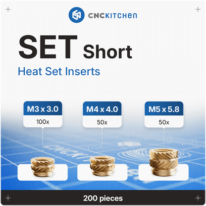 CNC Kitchen - Inserts Filetés Set Court - Lot de 200 pièces