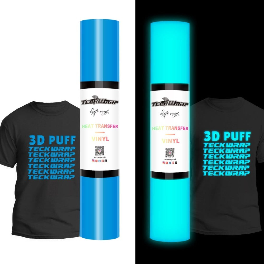 TeckWrapCraft - Glow in the Dark Puff HTV - Bleu - 1,5 m