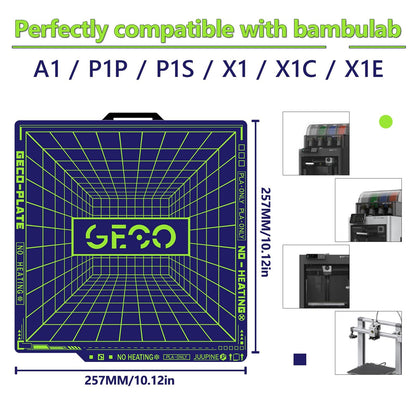 PFE - Plaque froide GECO pour imprimante Bambu Lab A1/P1S/P1P/X1C/X1E – lit de construction PLA – double face  – 257×257 mm