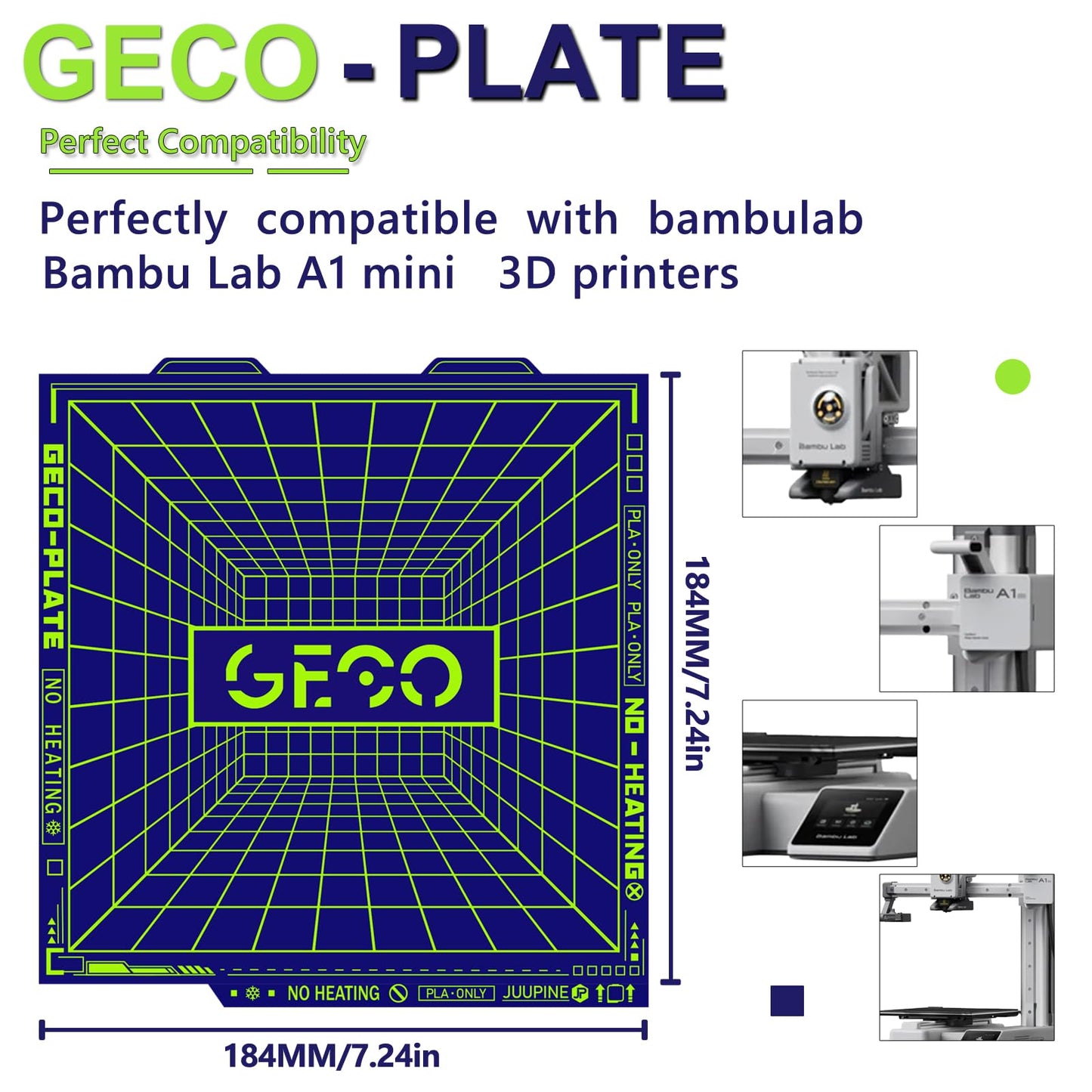 PFE - Plateau froid GECO pour imprimante Bambu Lab A1 MINI – lit de construction PLA – double face  – 184×184 mm