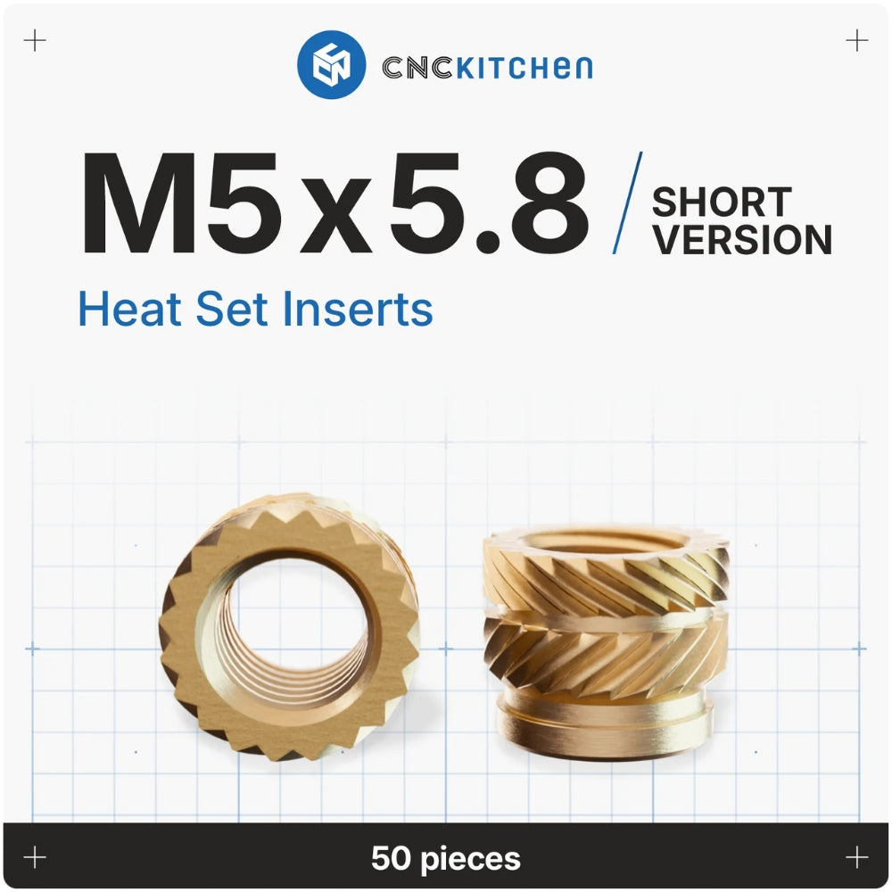 CNC Kitchen - Inserts Filetés M5x5.8 Courts - Lot de 50 pièces