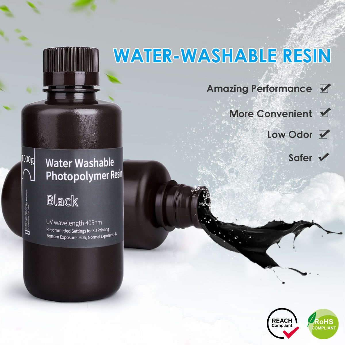 ELEGOO - Résine Water Washable - Noir Transparent (Smoky Black) - 1 kg