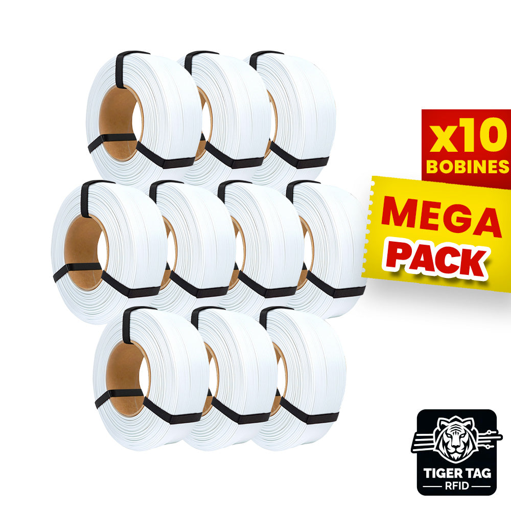 Rosa3D - MegaPack PETG Standard HS - Blanc (White) - 1,75 mm - 10x1 kg Refill avec RFID TigerTag