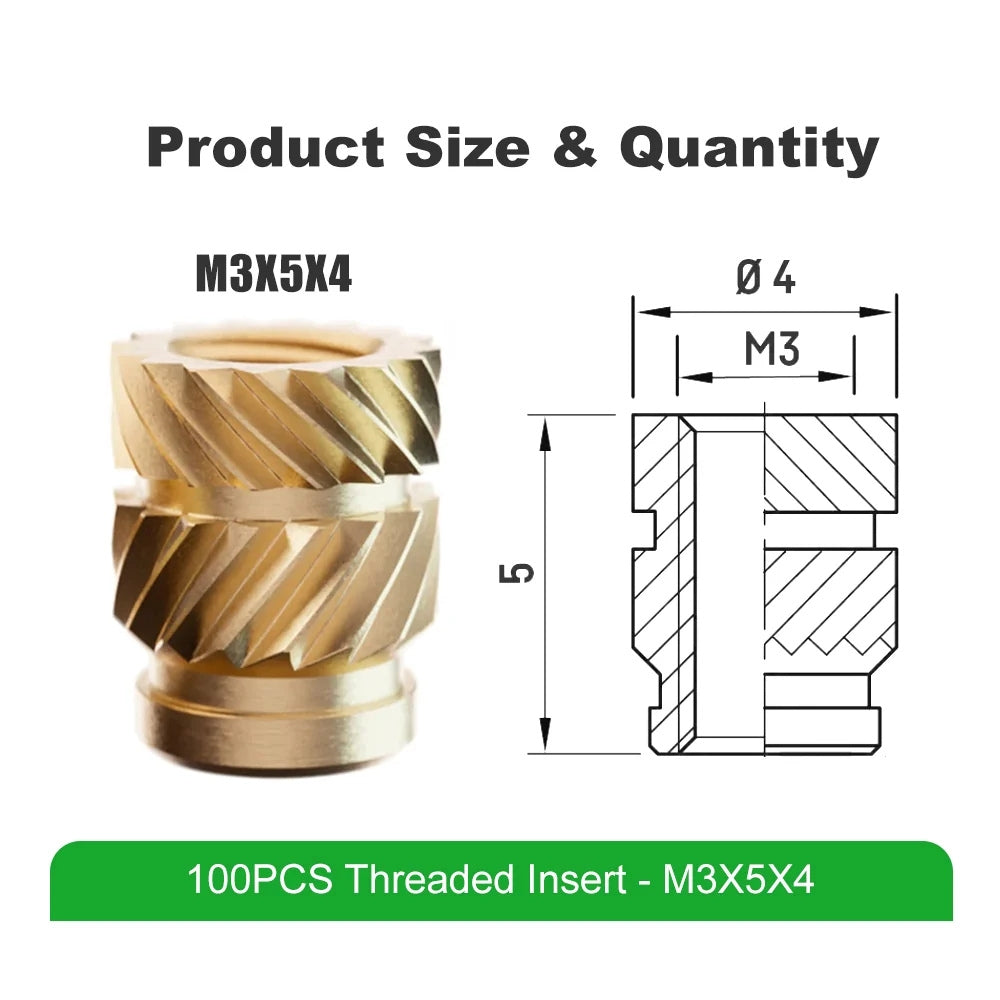 Mintion - Kit d'Inserts Filetés (Threaded Inserts Kit) - M3x5x4 - 100 pcs  - Voron
