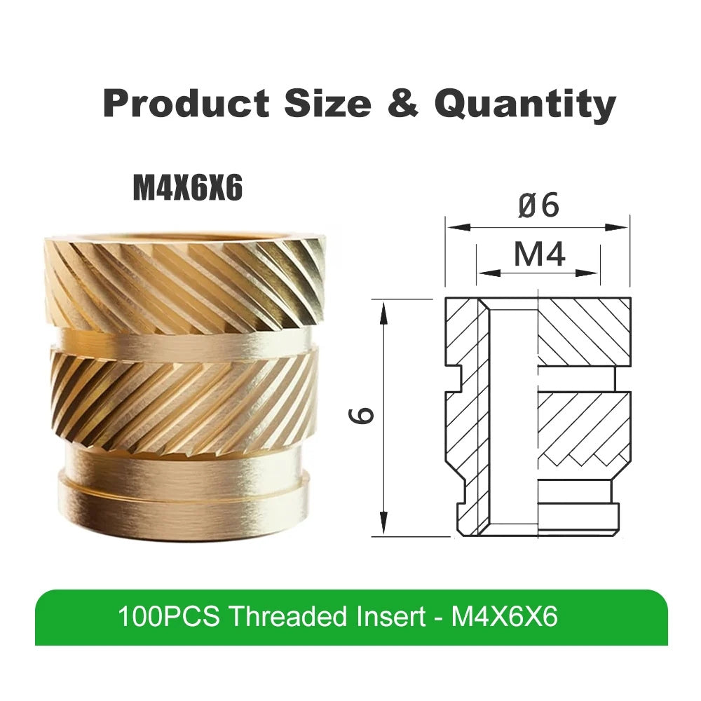 Mintion - Kit d'Inserts Filetés (Threaded Inserts Kit) - M4x6x6 - 100 pcs