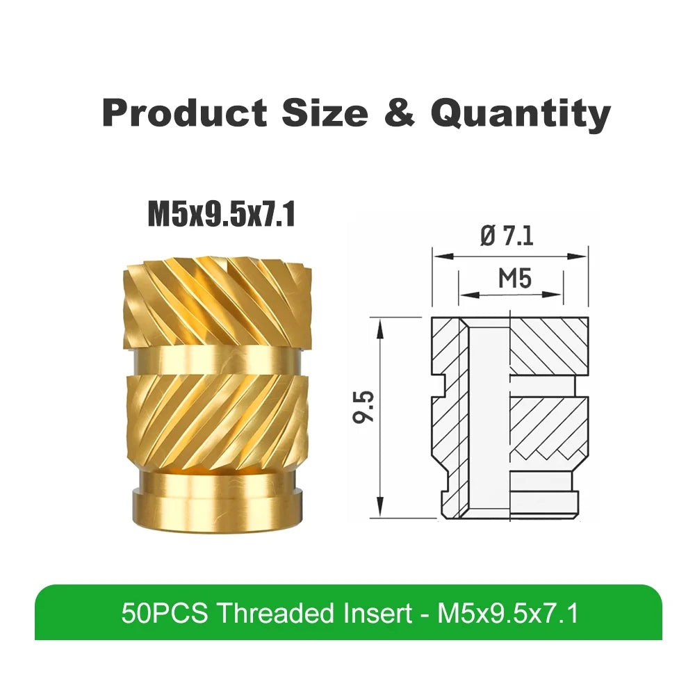 Mintion - Kit d'Inserts Filetés (Threaded Inserts Kit) - M5x9.5x7.1 - 50 pcs