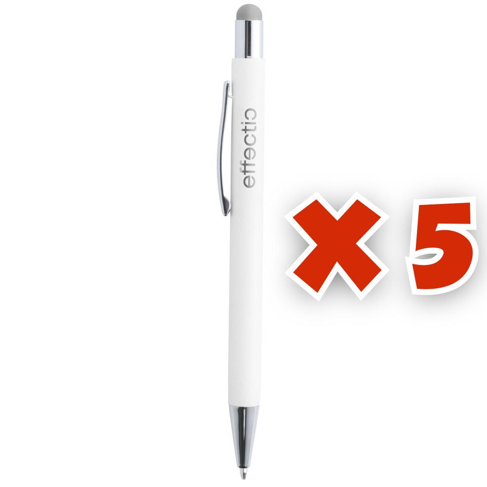 MissKraft -  5 Stylos à bille à graver Wirly Blanc embout Argenté