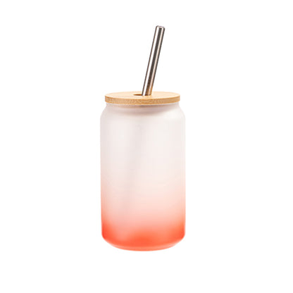 MissKraft Sublimation | Verre Givré avec Paille et Couvercle Bambou | Rouge Dégradé | 400 ml