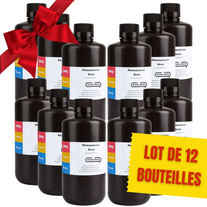Pack ELEGOO - 12x Résine UV ABS-Like - Noir (Smoky Black) - 1 kg