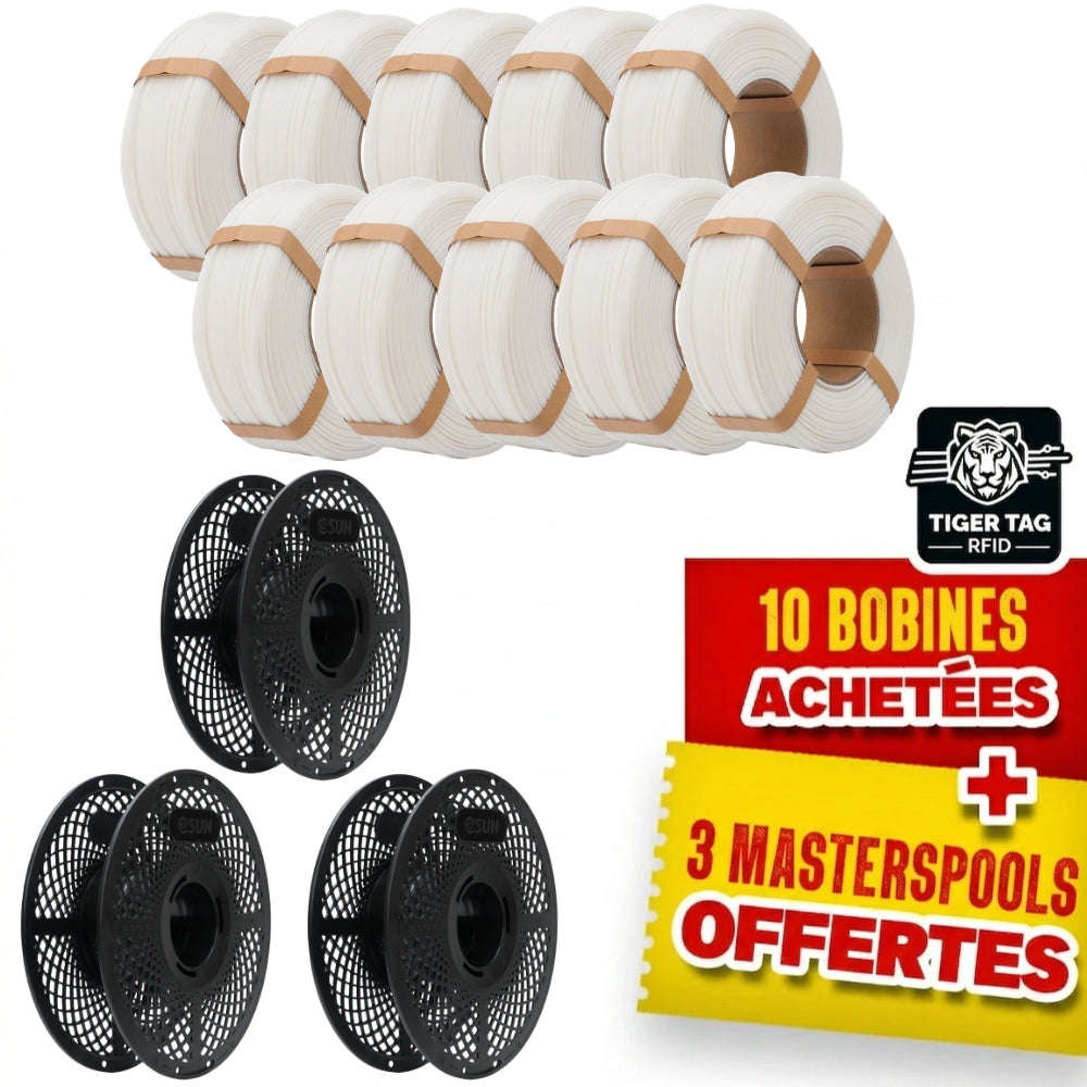 Pack Refill eSun - 10x PLA-HS High Speed Blanc + 3 Masterspool Offertes