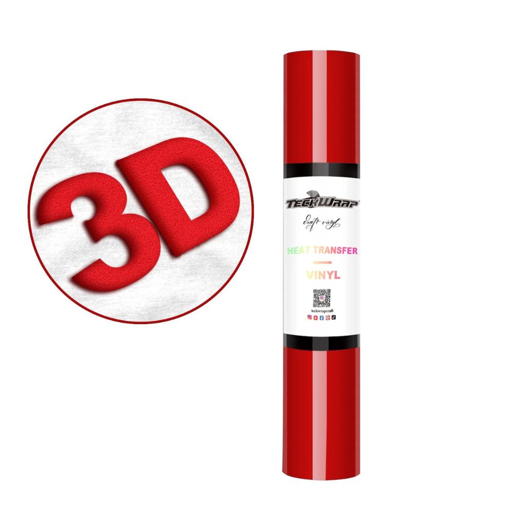 TeckWrapCraft - Puff HTV - Vinyle Transfert à Chaud - Rouge - 1,5 m