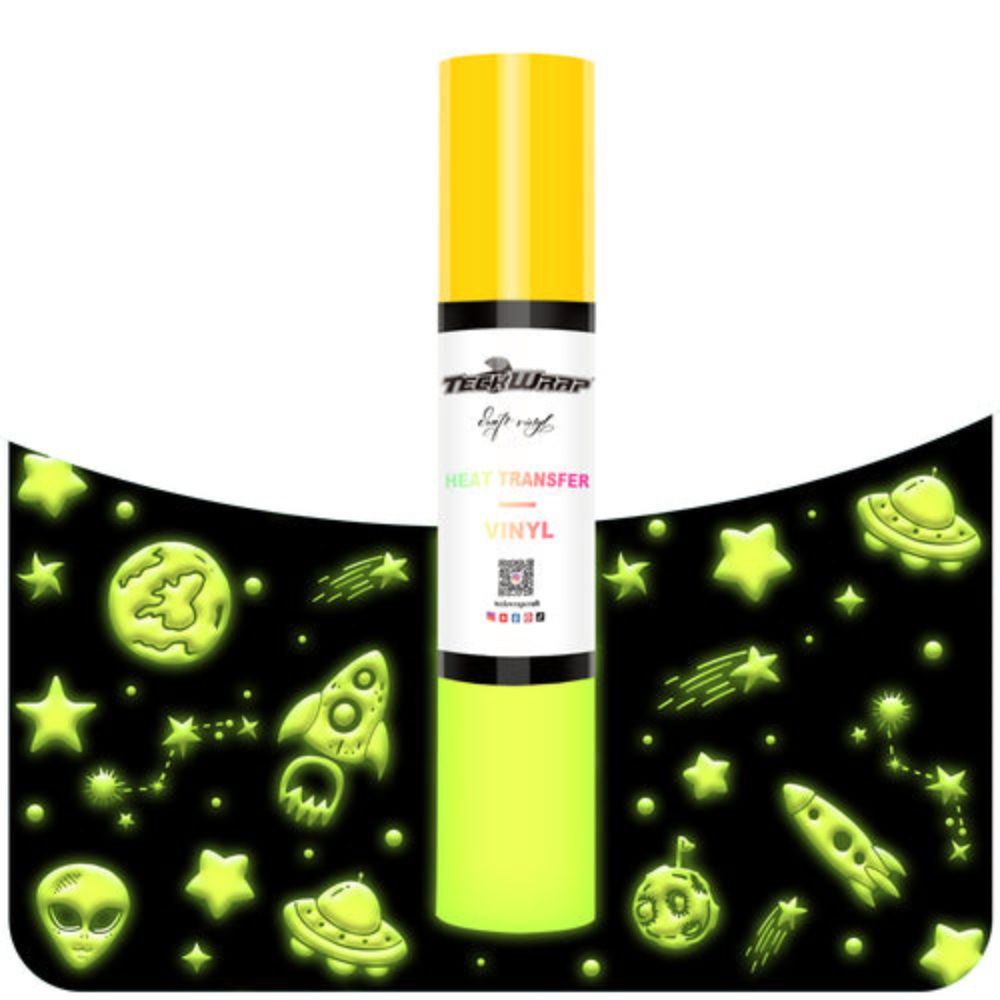 TeckWrapCraft - Puff HTV Thermocollant Glow in the Dark - Jaune - 25 cm x 1,5 m
