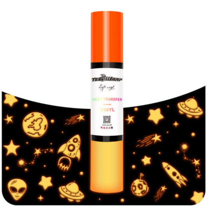 TeckWrapCraft - Puff HTV Thermocollant Glow in the Dark - Orange - 25 cm x 1,5 m