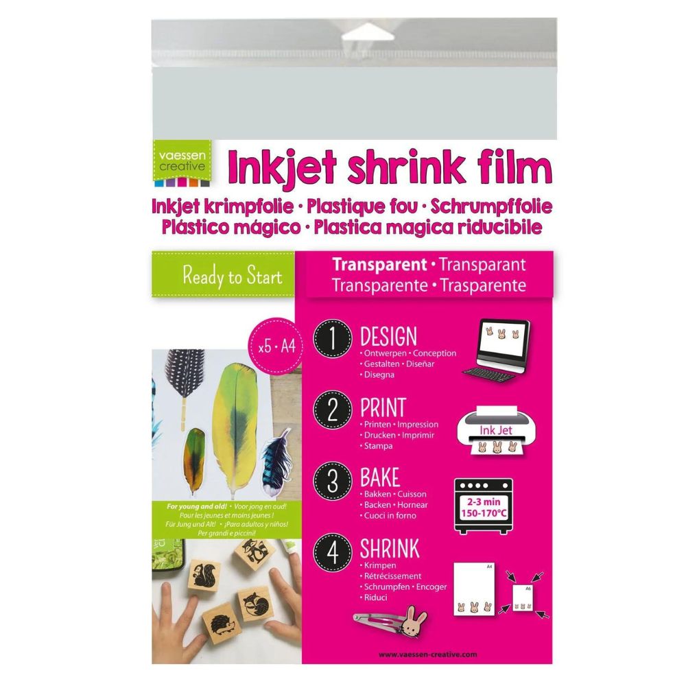 Vaessen Creative - 25 Feuilles de Plastique Fou Imprimable - Transparent - 20 x 30 cm