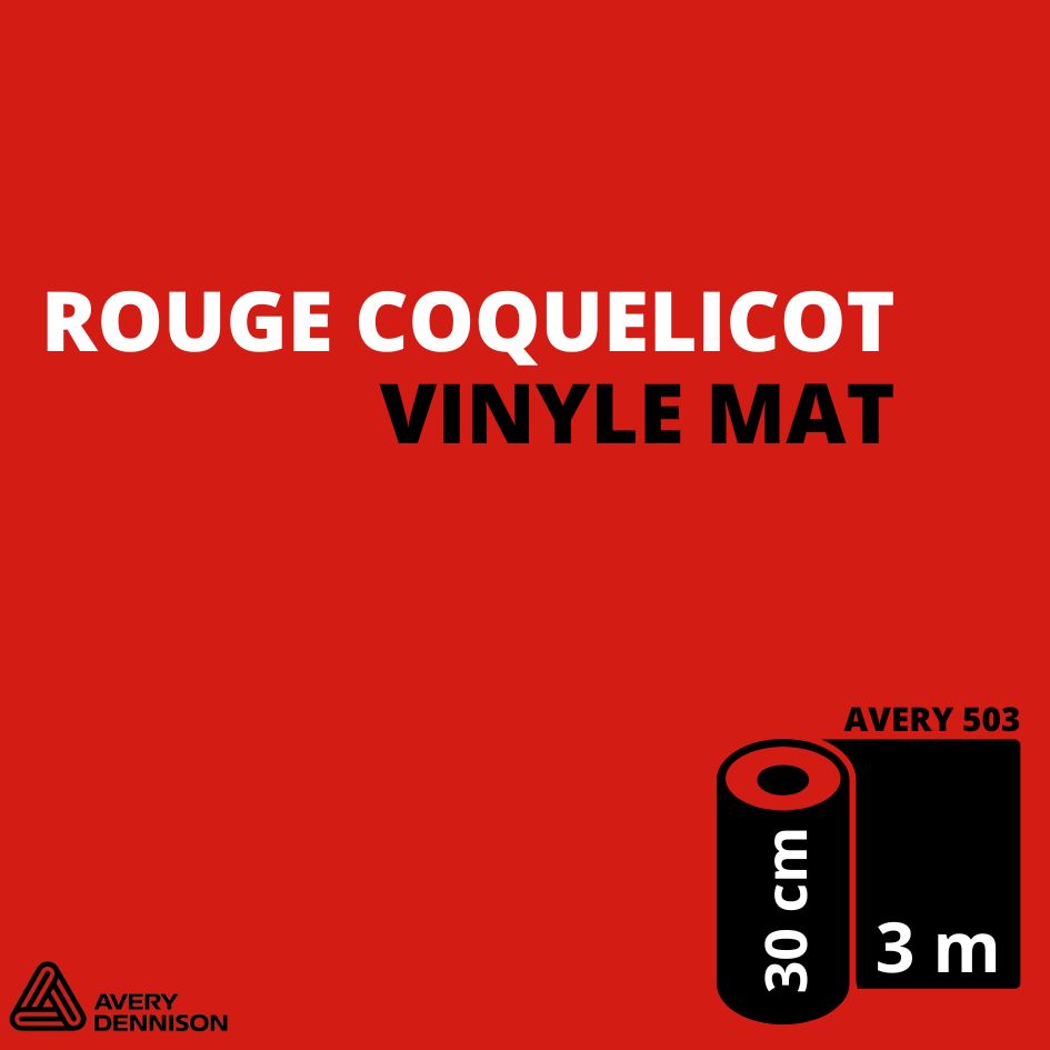 AVERY 500 - Vinyle Adhésif - Rouge Coquelicot Mat - 30 cm x 3 m