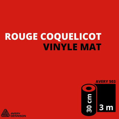 AVERY 500 - Vinyle Adhésif - Rouge Coquelicot Mat - 30 cm x 3 m