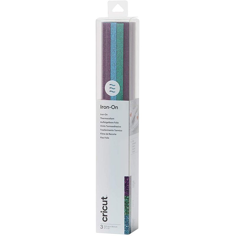 pack  assortiment de 3 feuilles thermocollants violet vert et bleu de chez Cricut Iron-on
