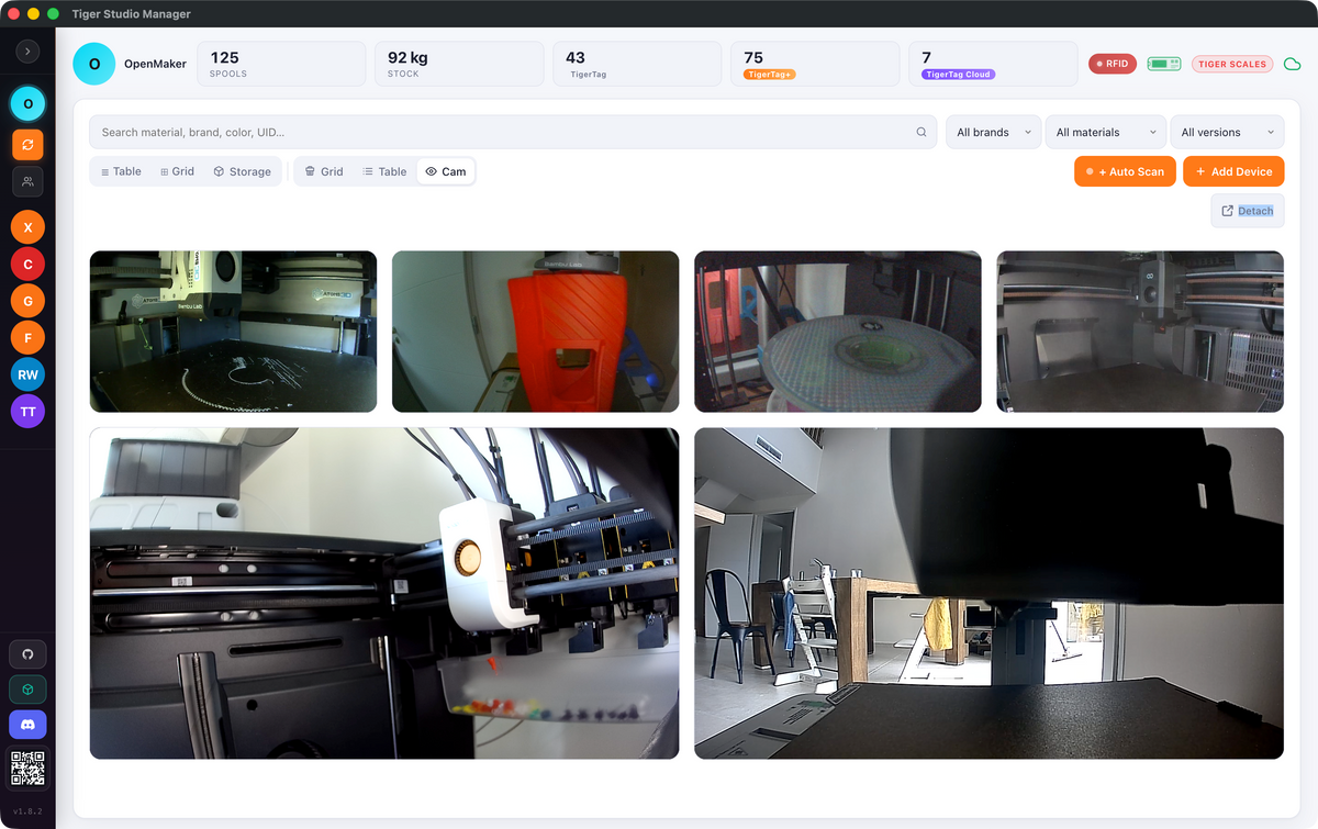 Tiger Studio Manager — le widget caméra d'une imprimante